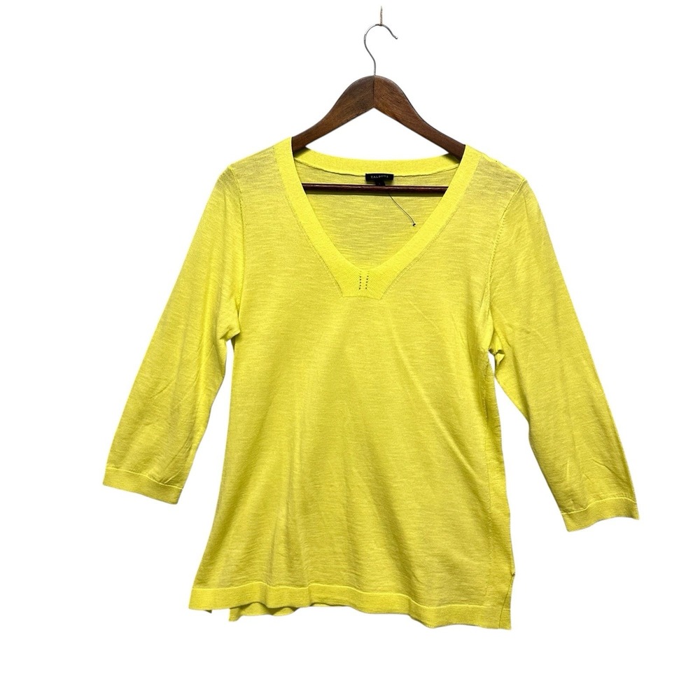 Talbots Women Size L Green V-neck Sweater Top Cotton Lightweight 3/4 Sleeve Knit